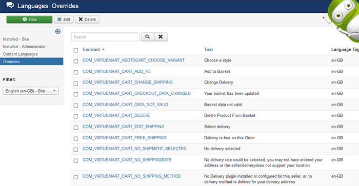 Language Override list