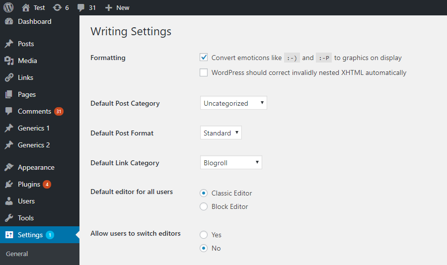 Editor options